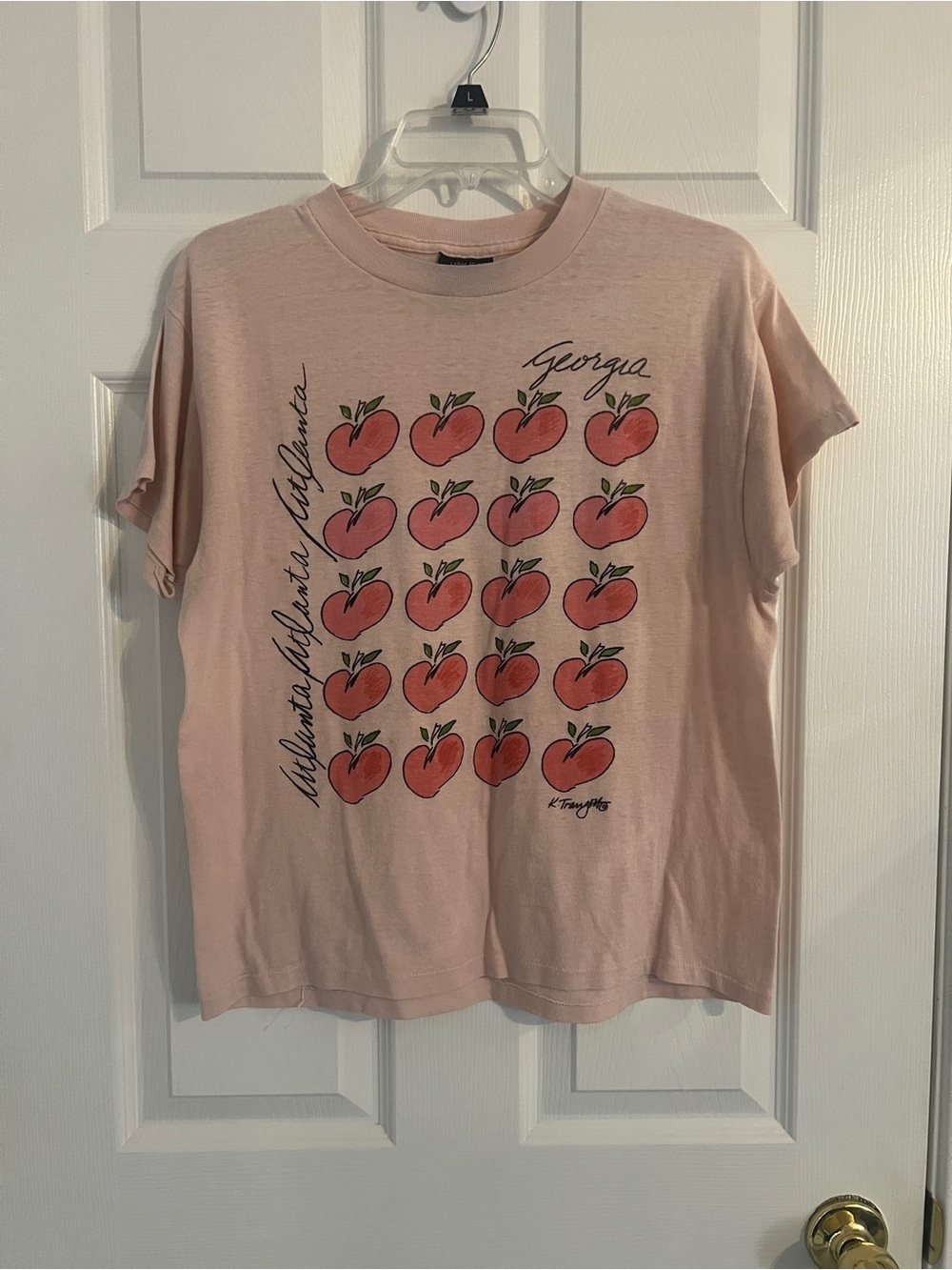 Vintage Georgia Peach Graphic Tee USA Made Pink 80s 90s Cottagecore Large